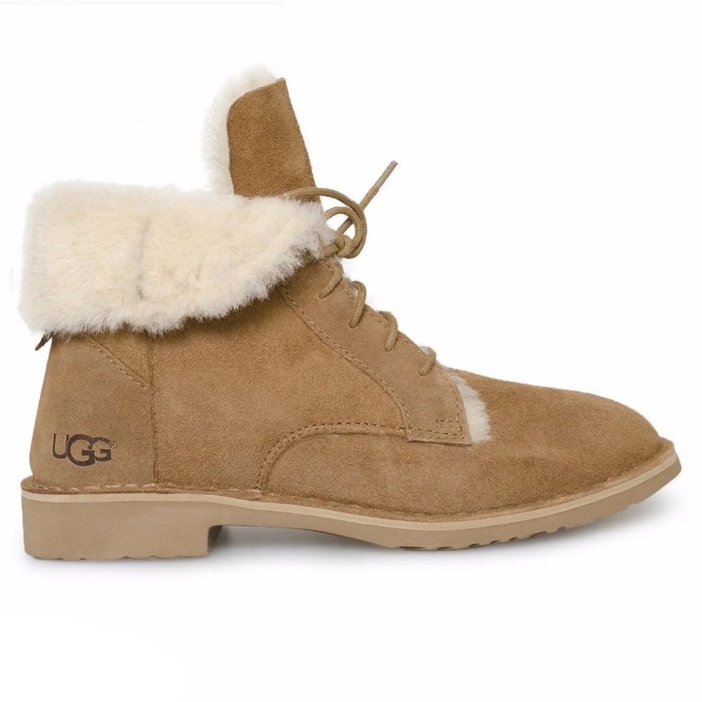 UGG Tan Winter & Rain Boots with Fur Lining and Lace-Up Design